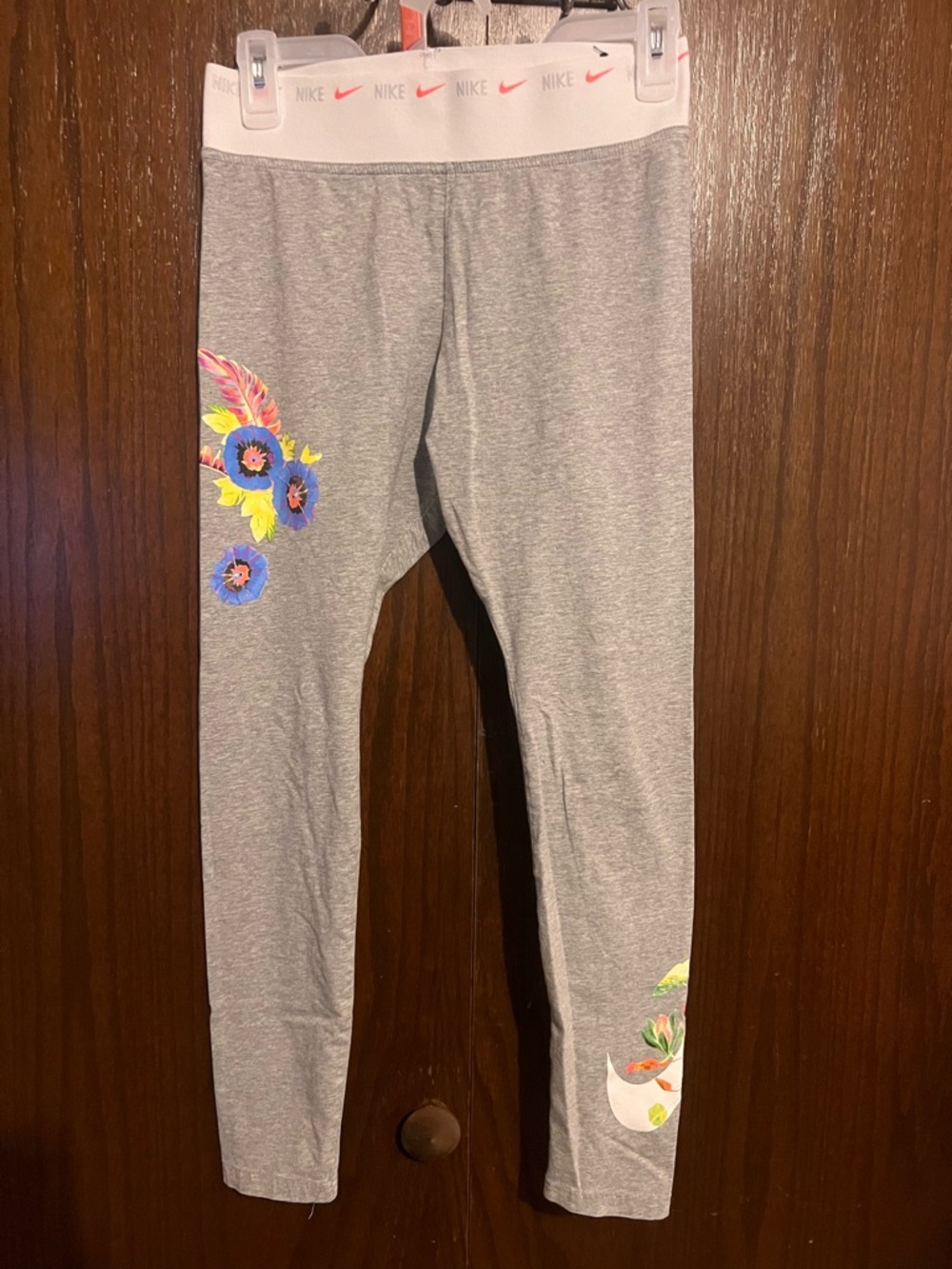 Nike Gray Leggings with Pink, Blue & Yellow Floral Accents